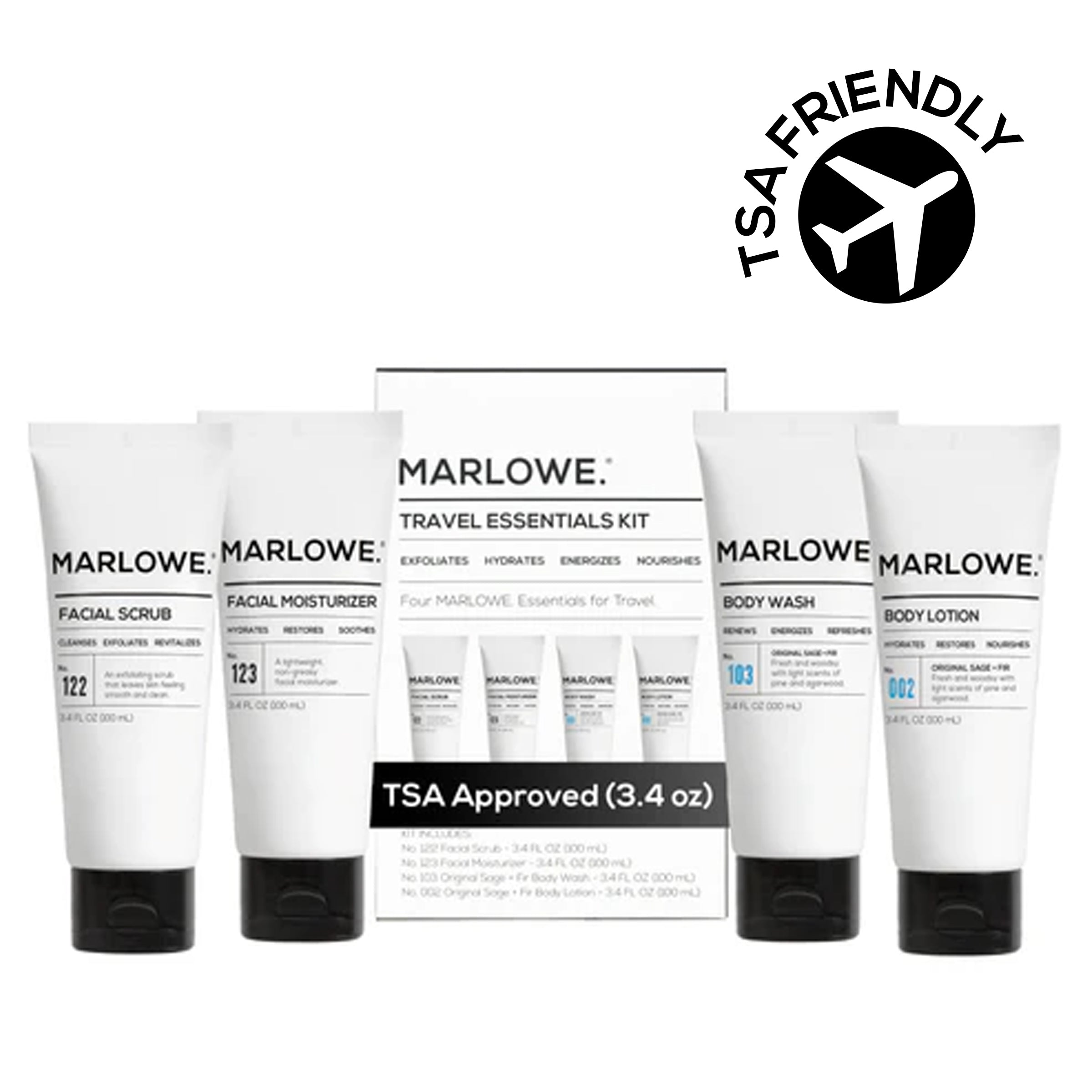 Travel Face and Body Kit. TSA-Approved. 4-Pieces
